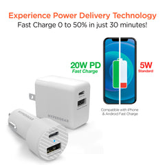20W USB-C Power Delivery Charger Bundle – Fast Wall Charger & Fast Car Charger Set with USB-C PD and USB-A Ports for iPhone, Samsung, iPad & Android Devices