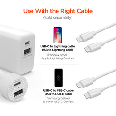 20W USB-C Power Delivery Charger Bundle – Fast Wall Charger & Fast Car Charger Set with USB-C PD and USB-A Ports for iPhone, Samsung, iPad & Android Devices