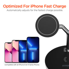 MaxCharge 3-in-1 Magnetic Wireless Charging Stand – MagSafe-Compatible 15W Fast Charger for iPhone, AirPods Charging Pad & Apple Watch Charger Mount with LED Touch Control | Black