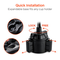 Cup Holder Flex Universal Phone Mount – Adjustable Car Cup Holder Phone Holder with 9.5-Inch Flexible Gooseneck, 360° Rotation & Expandable Base for iPhone and Android Phones