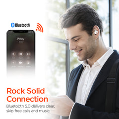 Active True Wireless Bluetooth Earbuds – HD Stereo Sound, IPX5 Waterproof, Noise Cancelling Mic, USB-C Charging Case & Up to 15 Hours Total Playtime for Music, Calls, Workouts & Travel | White