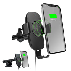 15W Wireless Car Charger Phone Mount – Gravity Auto-Clamping Fast Charging Mount for Vent, Dashboard & Windshield, 360° Adjustable Holder for iPhone, Samsung Galaxy, Pixel & More | Black