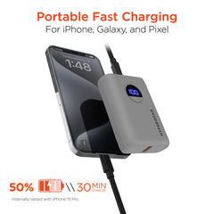 Power Pack Pro 10000mAh Power Bank – 20W USB-C PD Fast Charging Portable Charger with Digital Display, 22.5W Output & Dual Device Charging for iPhone, Samsung, Pixel & More | Gray