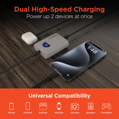 Power Pack Pro 10000mAh Power Bank – 20W USB-C PD Fast Charging Portable Charger with Digital Display, 22.5W Output & Dual Device Charging for iPhone, Samsung, Pixel & More | Gray