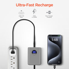 10000mAh Power Bank – 20W USB-C PD Fast Charging Portable Charger with Digital Display, 22.5W Output & Dual Device Charging for iPhone, Samsung, Pixel & More | Gray