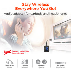 IntelliCast Flight Wireless Audio Adapter – Bluetooth 5.3 Transmitter & Receiver for Airplane Entertainment Systems, Wireless Headphones & Earbuds, Dual Device Pairing, LCD Display & 20-Hour Battery Life | Black