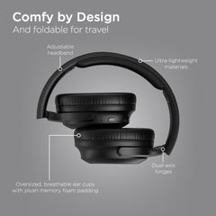 ANC Wireless Bluetooth Headphones – Active Noise Cancelling Over-Ear Headphones with Deep Bass, ENC Microphone, 24-Hour Battery, Gaming Mode & Memory Foam Ear Cushions | Black