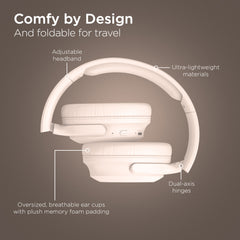 ANC Wireless Bluetooth Headphones – Active Noise Cancelling Over-Ear Headphones with Deep Bass, ENC Mic, 24-Hour Battery, Gaming Mode & Memory Foam Ear Cushions | Bone