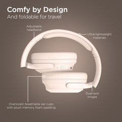 Stealth2 ANC Wireless Bluetooth Headphones – Active Noise Cancelling Over-Ear Headphones with Deep Bass, ENC Mic, 24-Hour Battery, Gaming Mode & Memory Foam Ear Cushions | Bone