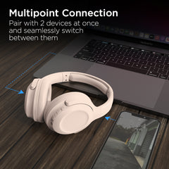 ANC Wireless Bluetooth Headphones – Active Noise Cancelling Over-Ear Headphones with Deep Bass, ENC Mic, 24-Hour Battery, Gaming Mode & Memory Foam Ear Cushions | Bone