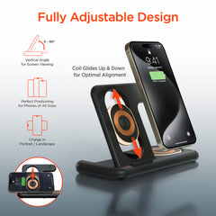 4-in-1 Foldable Wireless Charging Station with 15W Fast Charging – Wireless Charger Stand for iPhone, Apple Watch, AirPods & USB Devices – Portable Travel Charging Dock with LED Lights