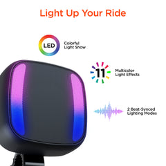 LED Wireless Bike Speaker – Bluetooth 5.3 Bicycle Handlebar Speaker with LED Light Show, IPX4 Water Resistance, Speakerphone Calls, FM Radio & 8-Hour Battery Life | Black