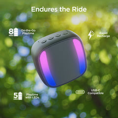 LED Wireless Bike Speaker – Bluetooth 5.3 Bicycle Handlebar Speaker with LED Light Show, IPX4 Water Resistance, Speakerphone Calls, FM Radio & 8-Hour Battery Life | Black
