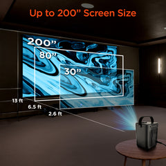 Portable Mini Projector with WiFi & Bluetooth – 720P HD Smart Projector with Built-In Streaming Apps, 200" Display, HDMI & AirPlay Compatible for Movies, Gaming & Home Theater