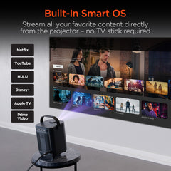 Portable Mini Projector with WiFi & Bluetooth – 720P HD Smart Projector with Built-In Streaming Apps, 200" Display, HDMI & AirPlay Compatible for Movies, Gaming & Home Theater