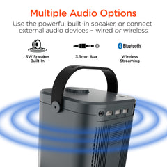 Portable Mini Projector with WiFi & Bluetooth – 720P HD Smart Projector with Built-In Streaming Apps, 200" Display, HDMI & AirPlay Compatible for Movies, Gaming & Home Theater