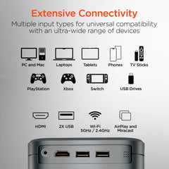 CineMini Portable Mini Projector with WiFi & Bluetooth – 720P HD Smart Projector with Built-In Streaming Apps, 200" Display, HDMI & AirPlay Compatible for Movies, Gaming & Home Theater