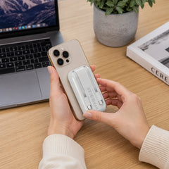 Mag Grip Go 5,000mAh Magnetic Wireless Power Bank – MagSafe-Compatible 15W Fast Charging Portable Charger with Built-In USB-C & Lightning Cables, Kickstand and 20W USB-C PD | White
