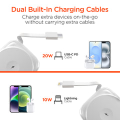 5,000mAh Magnetic Wireless Power Bank – MagSafe-Compatible 15W Fast Charging Portable Charger with Built-In USB-C & Lightning Cables, Kickstand and 20W USB-C PD | White