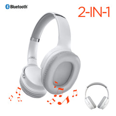 2-in-1 Wireless Bluetooth Headphones & Portable Speaker – Over-Ear Headphones with HD Stereo Sound, Built-In Speaker Mode, Memory Foam Ear Cushions, FM Radio & 10-Hour Battery Life | White