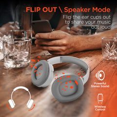 Flip 2-in-1 Wireless Bluetooth Headphones & Portable Speaker – Over-Ear Headphones with HD Stereo Sound, Built-In Speaker Mode, Memory Foam Ear Cushions, FM Radio & 10-Hour Battery Life | White