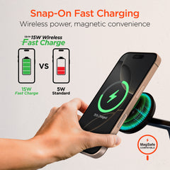 3-in-1 Magnetic Wireless Charging Stand – MagSafe-Compatible 15W Fast Charger for iPhone, Apple Watch & AirPods with Magnetic Alignment and StandBy Mode Support | Black