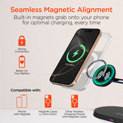 3-in-1 Magnetic Wireless Charging Stand – MagSafe-Compatible 15W Fast Charger for iPhone, Apple Watch & AirPods with Magnetic Alignment and StandBy Mode Support | Black