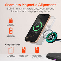 MaxCharge Pro 3-in-1 Magnetic Wireless Charging Stand – MagSafe-Compatible 15W Fast Charger for iPhone, Apple Watch & AirPods with Magnetic Alignment and StandBy Mode Support | Black