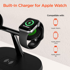 3-in-1 Magnetic Wireless Charging Stand – MagSafe-Compatible 15W Fast Charger for iPhone, Apple Watch & AirPods with Magnetic Alignment and StandBy Mode Support | Black