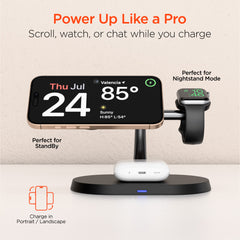 3-in-1 Magnetic Wireless Charging Stand – MagSafe-Compatible 15W Fast Charger for iPhone, Apple Watch & AirPods with Magnetic Alignment and StandBy Mode Support | Black