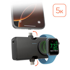 Power Pack Nano 5000mAh Power Bank with Built-In Apple Watch Charger – Ultra-Mini Portable Charger with Dual USB-C Connectors, 20W PD Fast Charging & Kickstand | Black
