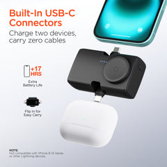 Power Pack Nano 5000mAh Power Bank with Built-In Apple Watch Charger – Ultra-Mini Portable Charger with Dual USB-C Connectors, 20W PD Fast Charging & Kickstand | Black