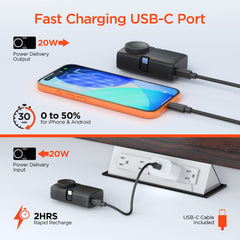 Power Pack Nano 5000mAh Power Bank with Built-In Apple Watch Charger – Ultra-Mini Portable Charger with Dual USB-C Connectors, 20W PD Fast Charging & Kickstand | Black