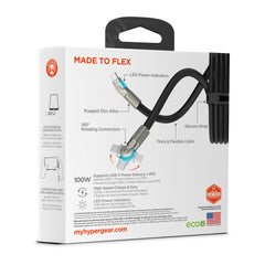100W USB-C to USB-C Fast Charging Cable – 6ft Rugged Braided Cable with Dual 180° Rotating Connectors, LED Indicators & PD Fast Charge for iPhone 15/16, Samsung, iPad, MacBook & More