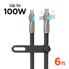 100W USB-C to USB-C Fast Charging Cable – 6ft Rugged Braided Cable with Dual 180° Rotating Connectors, LED Indicators & PD Fast Charge for iPhone 15/16, Samsung, iPad, MacBook & More