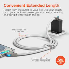 100W USB-C to USB-C Fast Charging Cable – 6ft Rugged Braided Cable with Dual 180° Rotating Connectors, LED Indicators & PD Fast Charge for iPhone 15/16, Samsung, iPad, MacBook & More | White