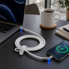 100W USB-C to USB-C Fast Charging Cable – 6ft Rugged Braided Cable with Dual 180° Rotating Connectors, LED Indicators & PD Fast Charge for iPhone 15/16, Samsung, iPad, MacBook & More | White