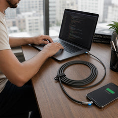 100W USB-C to USB-C Fast Charging Cable – 12ft Rugged Braided Cable with Dual 180° Rotating Connectors, LED Indicators & PD Fast Charge for iPhone 15/16, Samsung, iPad, MacBook & More | Black