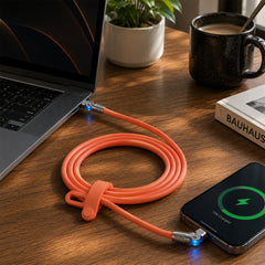 100W USB-C to USB-C Fast Charging Cable – 6ft Rugged Braided Cable with Dual 180° Rotating Connectors, LED Indicators & PD Fast Charge for iPhone 15/16, Samsung, iPad, MacBook & More | Orange