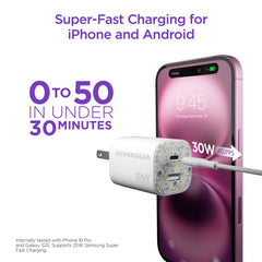 30W USB-C Fast Charging Kit with Travel Pouch – GaN Wall Charger, 6ft USB-C to USB-C & Lightning Cable, Floral Tech Organizer Set for iPhone, Samsung, iPad & More