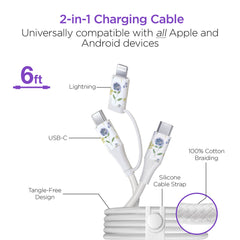 30W USB-C Fast Charging Kit with Travel Pouch – GaN Wall Charger, 6ft USB-C to USB-C & Lightning Cable, Floral Tech Organizer Set for iPhone, Samsung, iPad & More