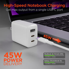 45W GaN USB-C Wall Charger with 3ft & 6ft USB-C Cables – Dual USB-C PD PPS & USB-A Fast Charging Adapter – 3-Port Charger for iPhone, Samsung, iPad, MacBook Air & More