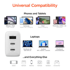 45W GaN USB-C Wall Charger with 3ft & 6ft USB-C Cables – Dual USB-C PD PPS & USB-A Fast Charging Adapter – 3-Port Charger for iPhone, Samsung, iPad, MacBook Air & More