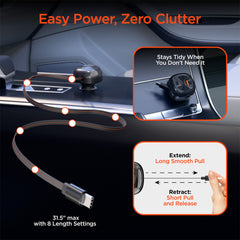 3-in-1 Fast Car Charger with Retractable USB-C Cable – 60W USB-C PD Car Charger with Dual USB-C & USB-A Ports – Fast Charging Adapter for iPhone, Android, Tablets & Laptops
