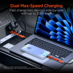 3-in-1 Fast Car Charger with Retractable USB-C Cable – 60W USB-C PD Car Charger with Dual USB-C & USB-A Ports – Fast Charging Adapter for iPhone, Android, Tablets & Laptops