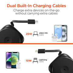 5,000mAh Magnetic Wireless Power Bank – MagSafe-Compatible 15W Fast Charging Portable Charger with Built-In USB-C & Lightning Cables, 20W USB-C PD and Foldable Kickstand | Black
