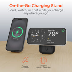 5,000mAh Magnetic Wireless Power Bank – MagSafe-Compatible 15W Fast Charging Portable Charger with Built-In USB-C & Lightning Cables, 20W USB-C PD and Foldable Kickstand | Black