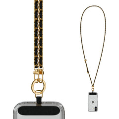 Crossbody Phone Strap – Gold Chain & Black Vegan Leather Phone Lanyard – Adjustable Hands-Free Phone Holder for iPhone, Samsung Galaxy, Pixel & Most Phone Cases