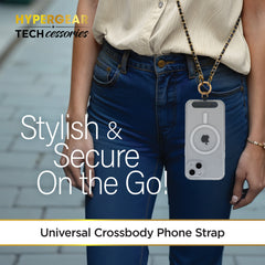 Crossbody Phone Strap – Gold Chain & Black Vegan Leather Phone Lanyard – Adjustable Hands-Free Phone Holder for iPhone, Samsung Galaxy, Pixel & Most Phone Cases