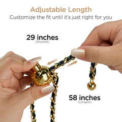Crossbody Phone Strap – Gold Chain & Black Vegan Leather Phone Lanyard – Adjustable Hands-Free Phone Holder for iPhone, Samsung Galaxy, Pixel & Most Phone Cases